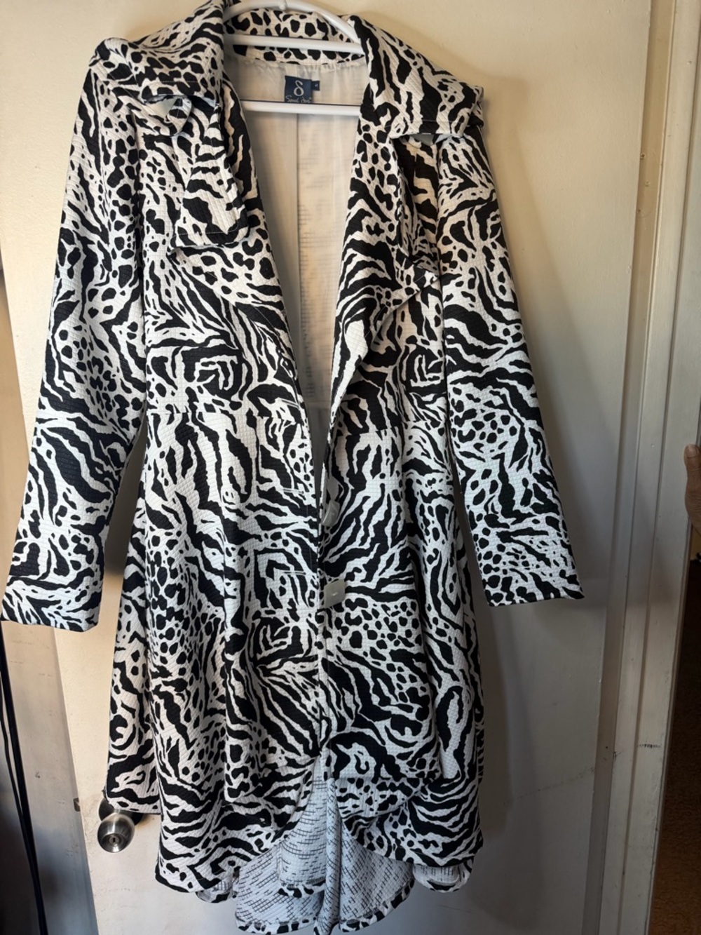 Samuel Dong Animal Print Bubble Coat/ Dress Black White Zebra Leopard Small